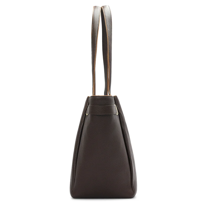 Da Milano Chocolate Large Wax Leather Tote - Chocolate for Women | Best Price UAE
